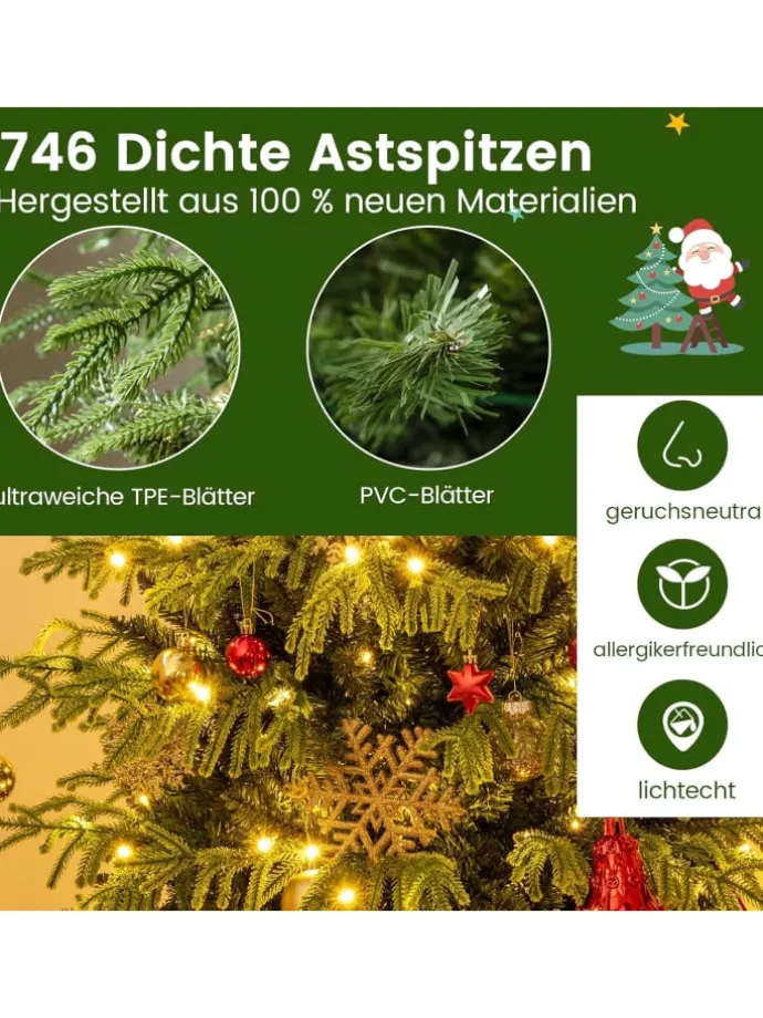 180 cm Künstlicher Weihnachtsbaum mit Beleuchtung in Grün