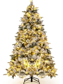 210 cm Künstlicher Weihnachtsbaum mit Schnee und Beleuchtung in Grün