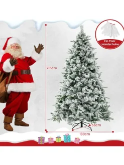 210 cm Künstlicher Weihnachtsbaum mit Schnee und Beleuchtung in Grün