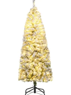 150 cm Künstlicher Weihnachtsbaum mit Beleuchtung und Schnee in Weiß