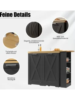 360° Drehbare Essbar Sideboardschrank mit seitlichen Ablagen und Klapptür