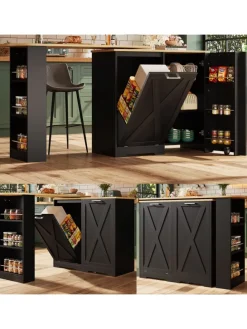 360° Drehbare Essbar Sideboardschrank mit seitlichen Ablagen und Klapptür