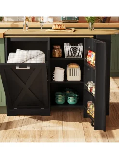 360° Drehbare Essbar Sideboardschrank mit seitlichen Ablagen und Klapptür