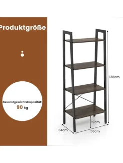 4 Ebenen Bücherregal in Grau