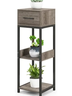 3 Etagen Pflanzenständer mit Schublade in Grau