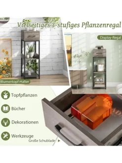 3 Etagen Pflanzenständer mit Schublade in Grau