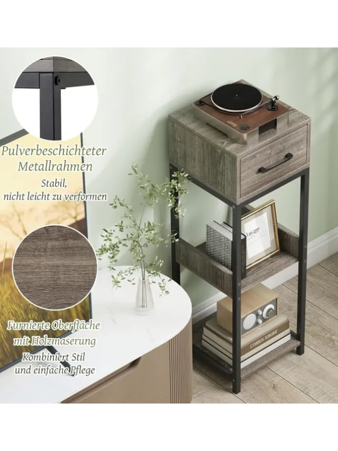 3 Etagen Pflanzenständer mit Schublade in Grau