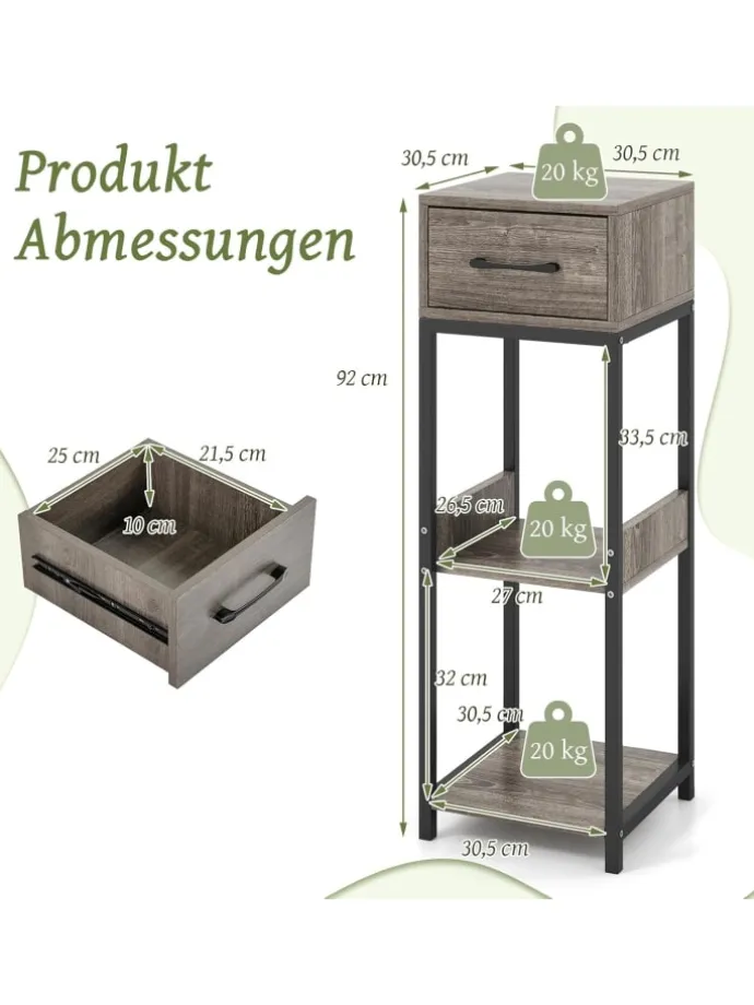 3 Etagen Pflanzenständer mit Schublade in Grau