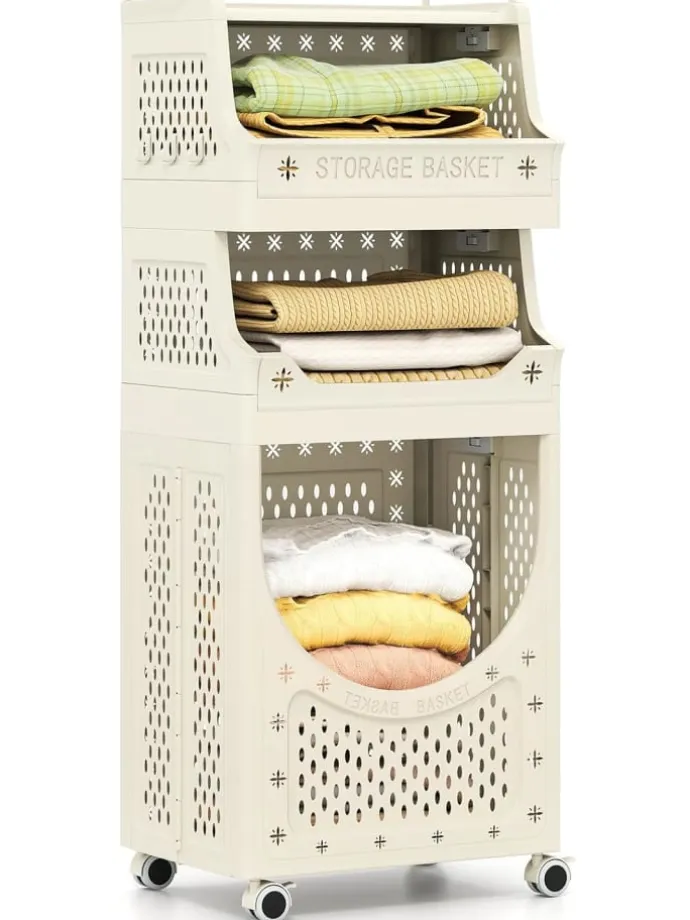 4 Etagen Wäschekorbwagen in Beige