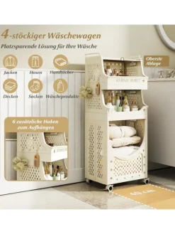 4 Etagen Wäschekorbwagen in Beige