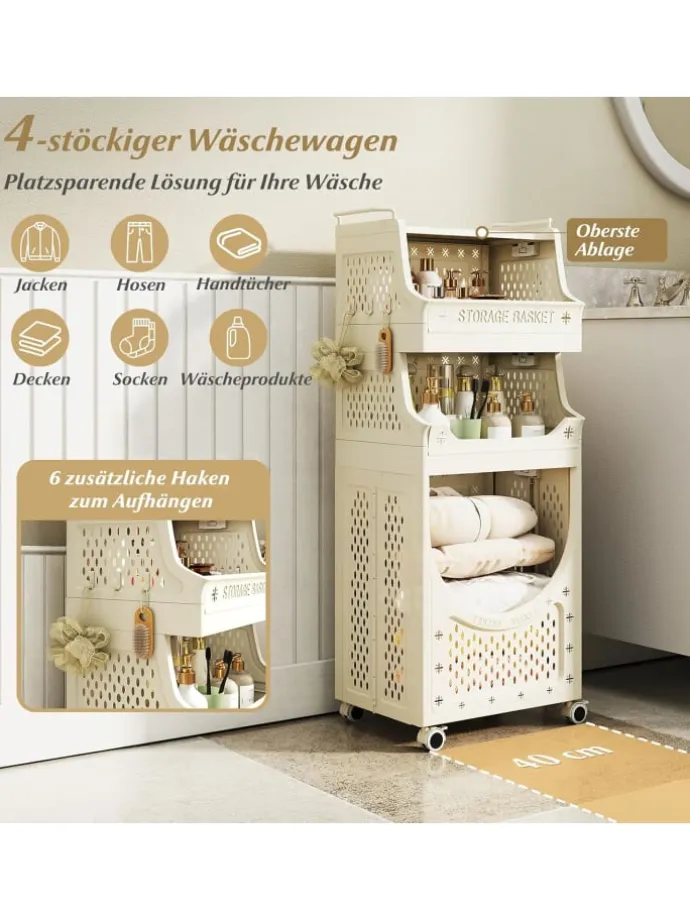 4 Etagen Wäschekorbwagen in Beige