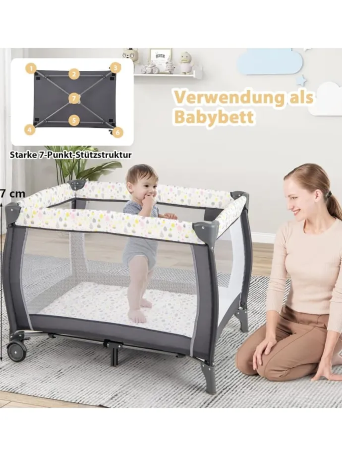 3 in 1 Beistellbett klappbar in Bunt