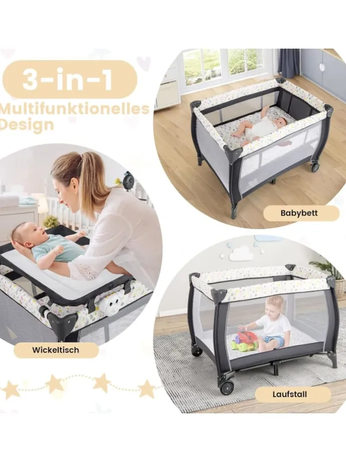3 in 1 Beistellbett klappbar in Bunt