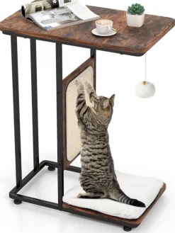 4 in 1 Beistelltisch mit Sisal-Kratzbrett in Braun