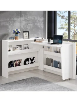 2 in 1 Faltbarer Sideboard mit Rollen & Wireless Charger, Weiß