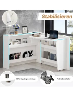 2 in 1 Faltbarer Sideboard mit Rollen & Wireless Charger, Weiß