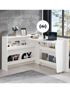 2 in 1 Faltbarer Sideboard mit Rollen & Wireless Charger, Weiß