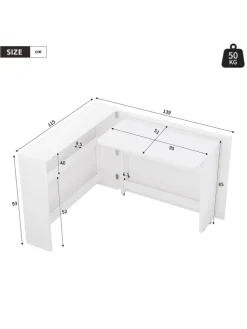 2 in 1 Faltbarer Sideboard mit Rollen & Wireless Charger, Weiß