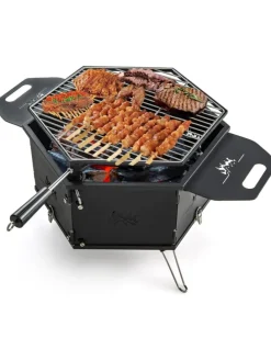 2 in 1 Holzkohlegrill Feuerstelle 77x74x38cm in Schwarz