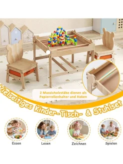 4 in 1 Kindertisch mit 2 Stühlen in Hellbraun