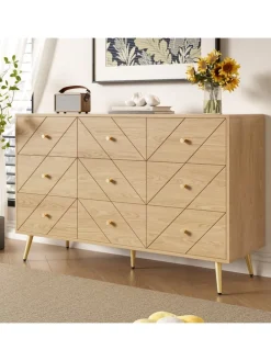 9 Schubladen Kommode mit Eisenbeinen und Eleganten Geometrischen Mustern