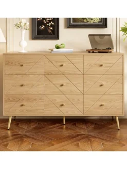 9 Schubladen Kommode mit Eisenbeinen und Eleganten Geometrischen Mustern