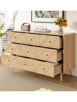 9 Schubladen Kommode mit Eisenbeinen und Eleganten Geometrischen Mustern