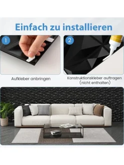 50 Stück 3D Wandpaneele Diamant 30x30cm in Schwarz