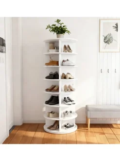 7 stufiges Schuhregal mit 360° Drehfunktion in Weiß, 60 × 60 × 161cm