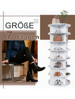 7 stufiges Schuhregal mit 360° Drehfunktion in Weiß, 60 × 60 × 161cm