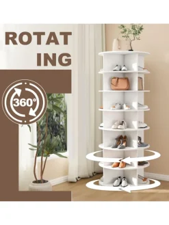 7 stufiges Schuhregal mit 360° Drehfunktion in Weiß, 60 × 60 × 161cm