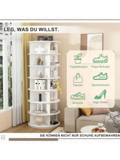 7 stufiges Schuhregal mit 360° Drehfunktion in Weiß, 60 × 60 × 161cm