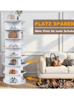 7 stufiges Schuhregal mit 360° Drehfunktion in Weiß, 60 × 60 × 161cm