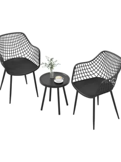 3 tlg. Balkonmöbel Set in Schwarz