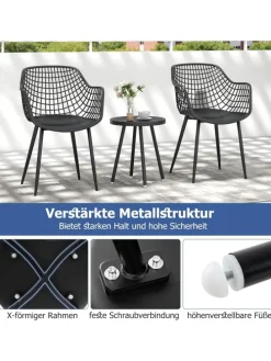 3 tlg. Balkonmöbel Set in Schwarz