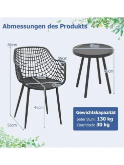 3 tlg. Balkonmöbel Set in Schwarz