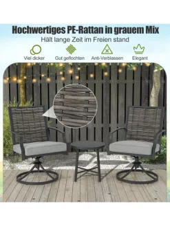 3 tlg. Balkonmöbel Set mit Drehfunktion in Grau