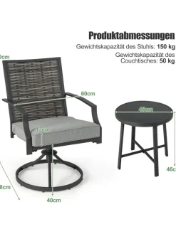 3 tlg. Balkonmöbel Set mit Drehfunktion in Grau