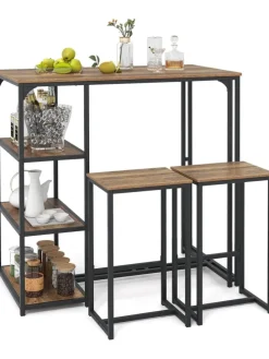 3 tlg. Bartisch mit Barhocker Set in Braun