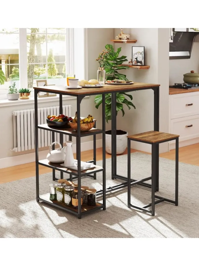 3 tlg. Bartisch mit Barhocker Set in Braun