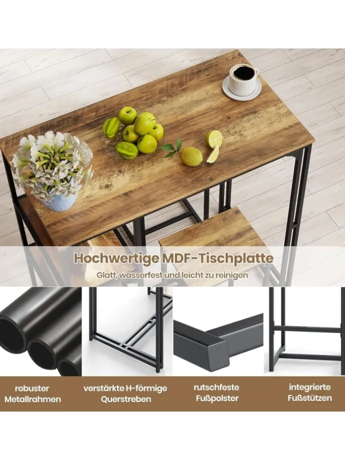 3 tlg. Bartisch mit Barhocker Set in Braun