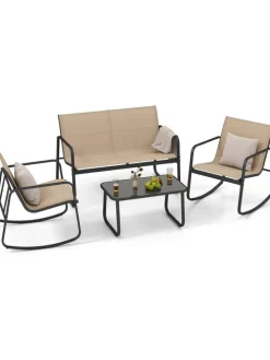 4 tlg. Gartenmöbel Set mit Schaukelfunktion in Braun