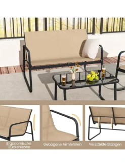 4 tlg. Gartenmöbel Set mit Schaukelfunktion in Braun