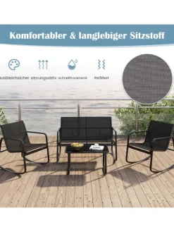 4 tlg. Gartenmöbel Set mit Schaukelfunktion in Schwarz
