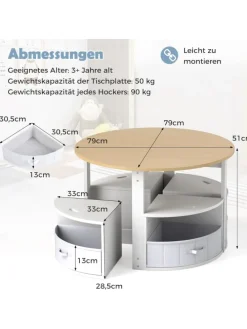 5 tlg. Kindersitzgruppe mit 4 Stauraum in Weiß