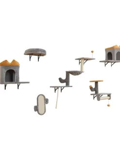 6 tlg. Kletterwand Katzen Kratzbaum in Grau