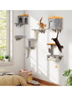 6 tlg. Kletterwand Katzen Kratzbaum in Grau