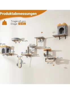 6 tlg. Kletterwand Katzen Kratzbaum in Grau