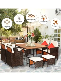 9 tlg. Polyrattan Set Rattanmöbel in Beige