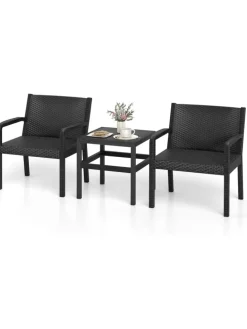 3 tlg. Rattan Gartenmöbel Set in Schwarz